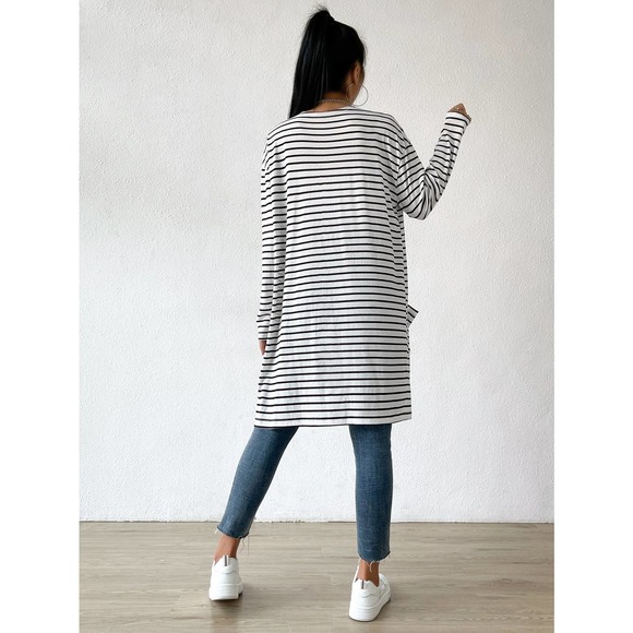 Striped  Open Front cardigan sweater white - Picture 2 of 6